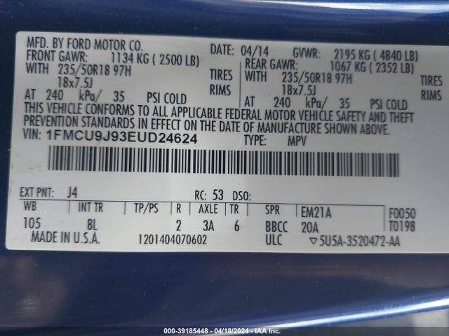Ford Escape Titanium 2014 1FMCU9J93EUD24624 Image 9
