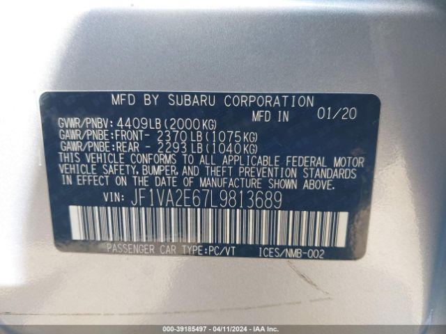JF1VA2E67L9813689 Subaru Wrx Sti