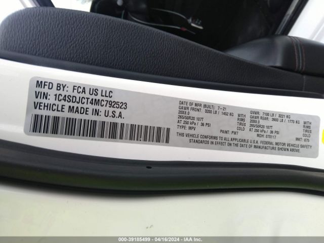 1C4SDJCT4MC792523 Dodge Durango R/t Awd