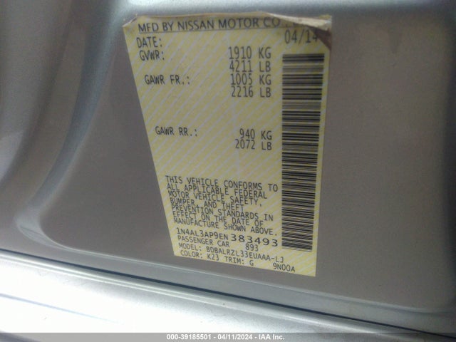Nissan Altima 2.5 S 2014 1N4AL3AP9EN383493 Image 9