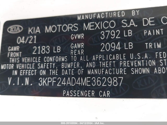 KIA Forte Lxs 2021 3KPF24AD4ME362987 Image 9