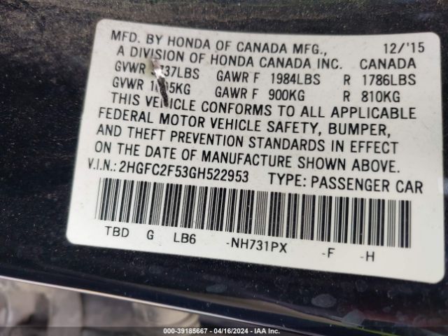2HGFC2F53GH522953 Honda Civic Lx