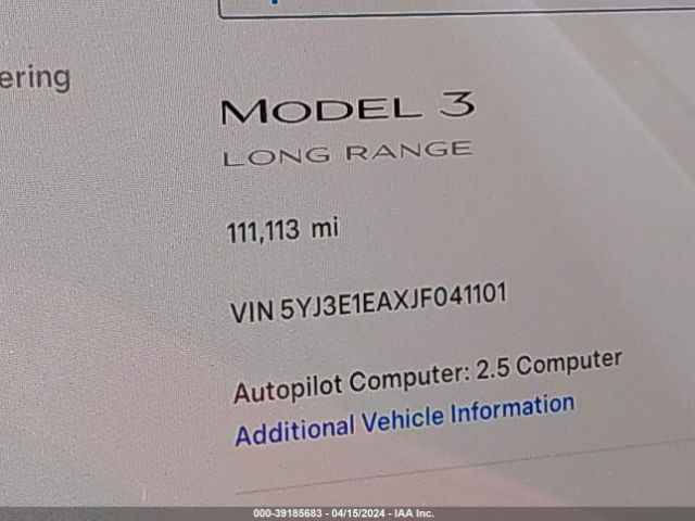 5YJ3E1EAXJF041101 Tesla Model 3 Long Range/mid Range