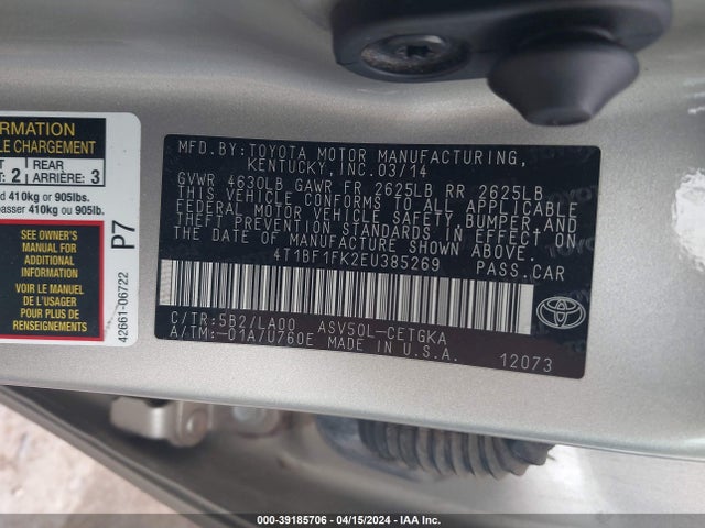 Toyota CAMRY XLE 2014 4T1BF1FK2EU385269 Image 9