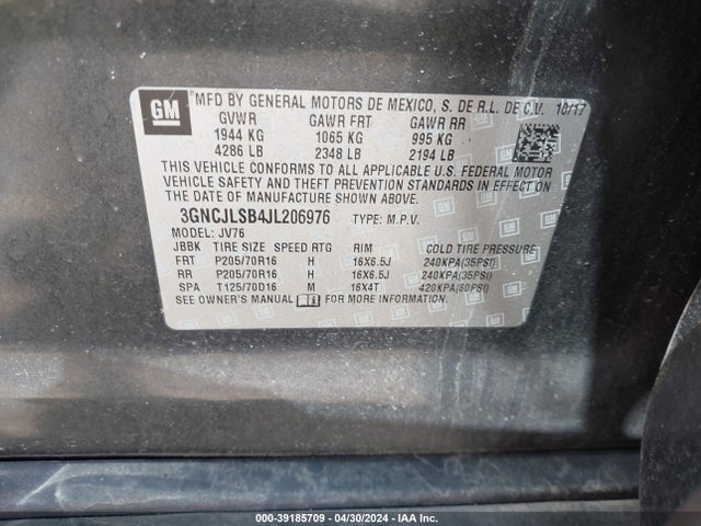 Chevrolet Trax Lt 2018 3GNCJLSB4JL206976 Image 9