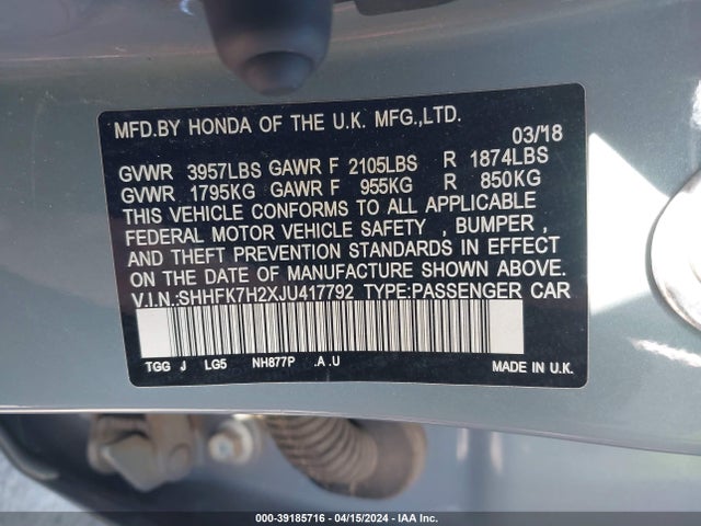 Honda Civic Lx 2018 SHHFK7H2XJU417792 Image 9
