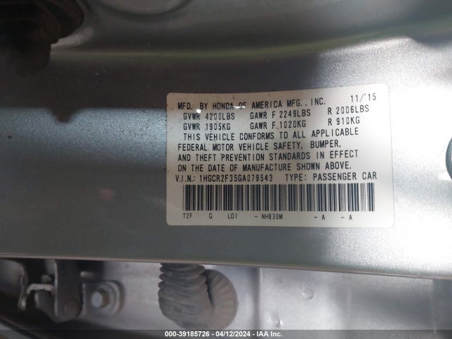 Honda ACCORD LX 2016 1HGCR2F35GA079543 Image 9