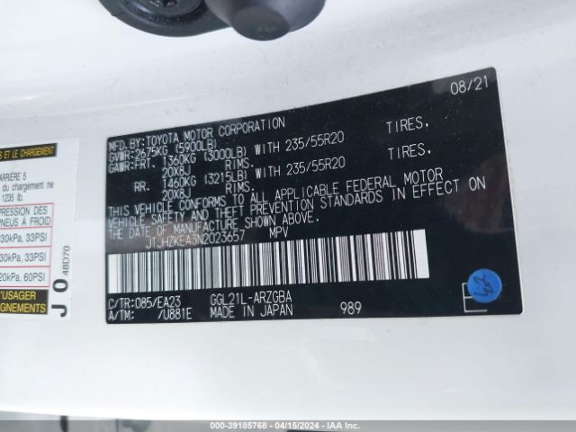 JTJHZKEA3N2023657 Lexus Rx 350l