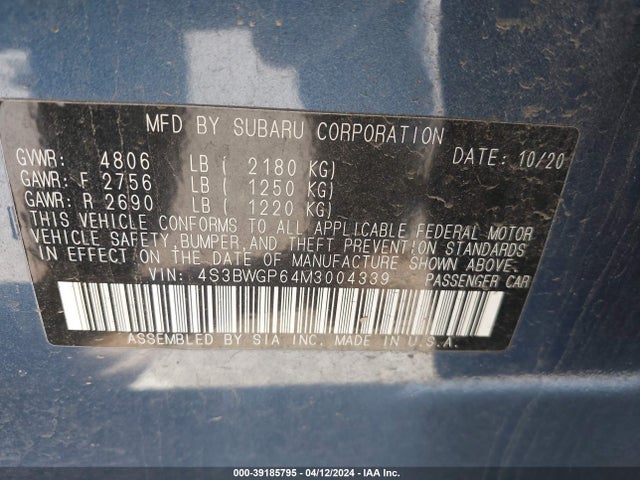 Subaru Legacy Touring Xt 2021 4S3BWGP64M3004339 Image 9