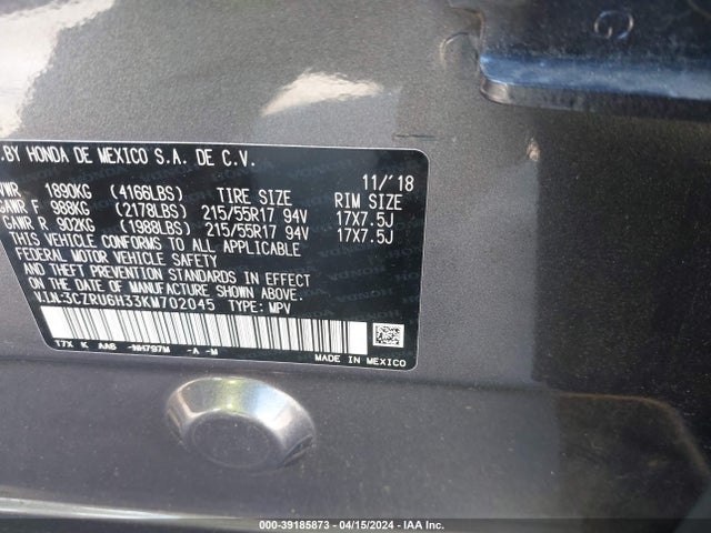 Honda HR-V LX 2019 3CZRU6H33KM702045 Image 9
