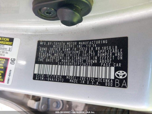 Toyota Corolla Le Plus 2015 5YFBURHE0FP236227 Image 9