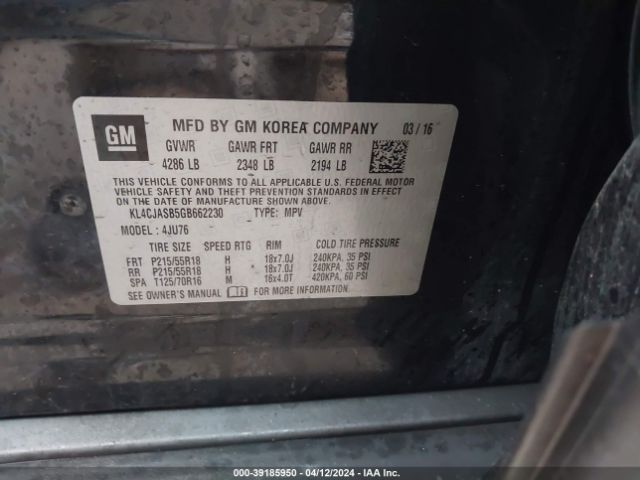 KL4CJASB5GB662230 Buick Encore