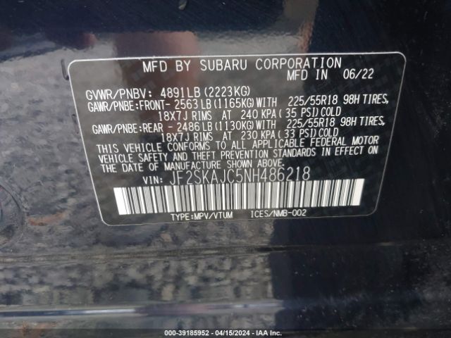 JF2SKAJC5NH486218 Subaru Forester Sport