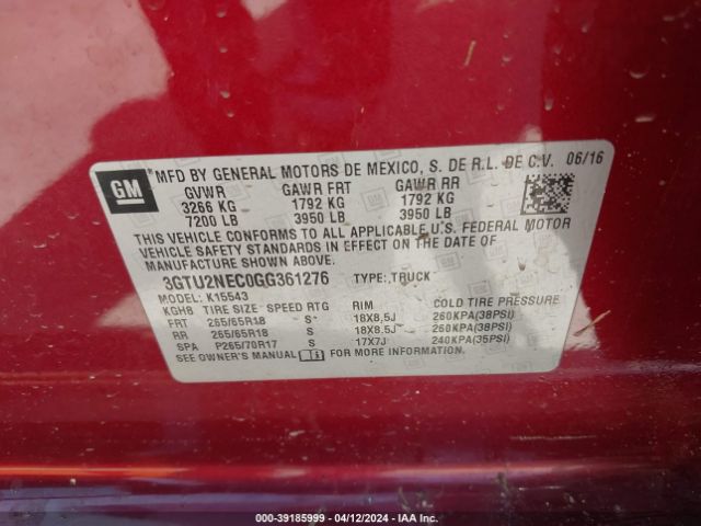 3GTU2NEC0GG361276 GMC Sierra 1500 Slt