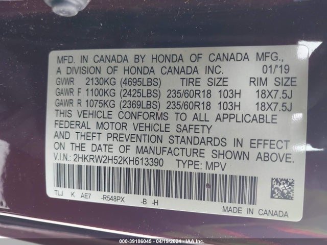 Honda CR-V EX 2019 2HKRW2H52KH613390 Image 9