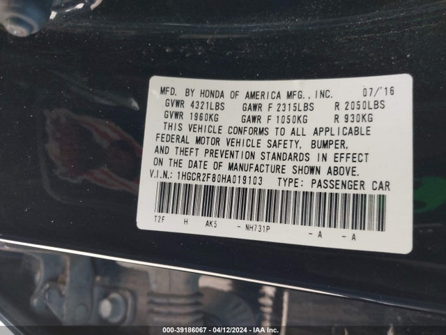 Honda Accord Ex-l 2017 1HGCR2F80HA019103 Image 9