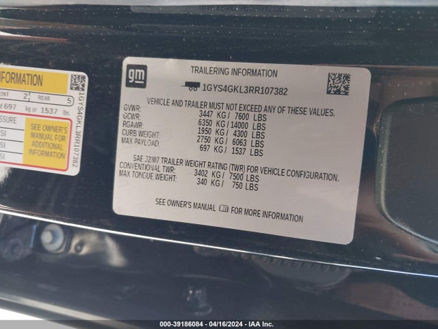 1GYS4GKL3RR107382 Cadillac Escalade 4wd Sport Platinum