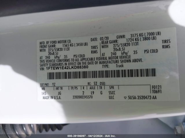 1FTEW1E42LKD88380 Ford F-150 Xl