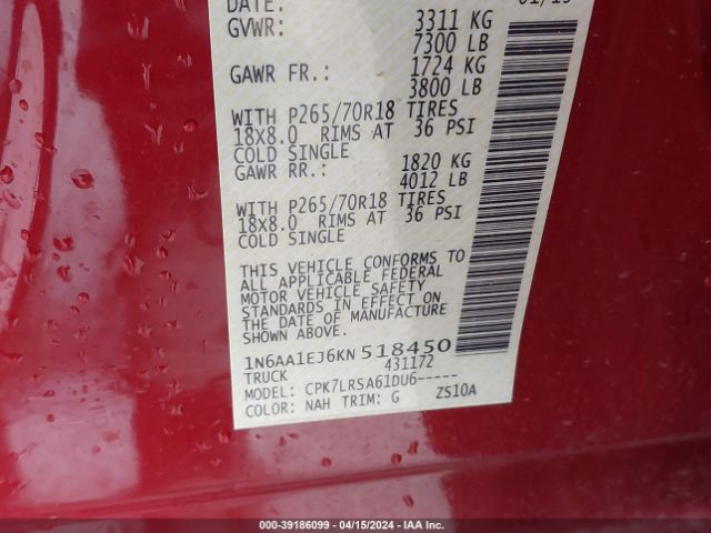 1N6AA1EJ6KN518450 Nissan TITAN S