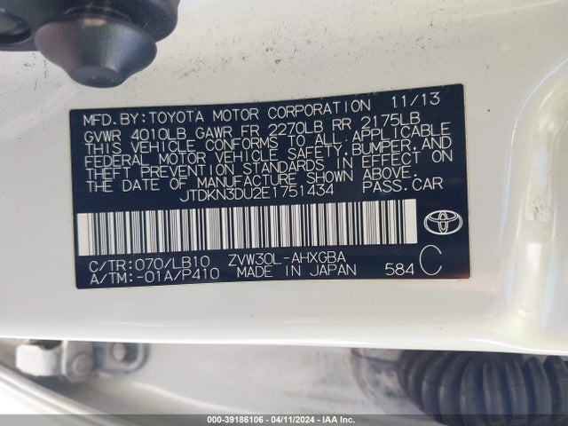 Toyota Prius Four 2014 JTDKN3DU2E1751434 Image 9