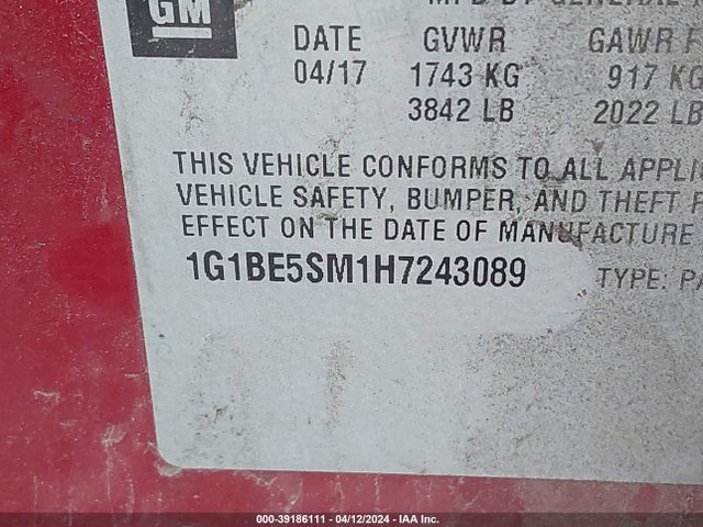 Chevrolet Cruze Lt Auto 2017 1G1BE5SM1H7243089 Image 9