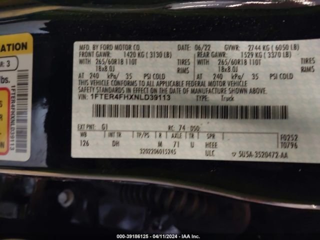 1FTER4FHXNLD39113 Ford Ranger Lariat