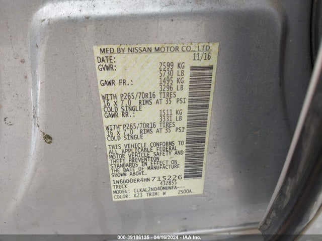 Nissan Frontier Sv 2017 1N6DD0ER4HN715226 Image 9