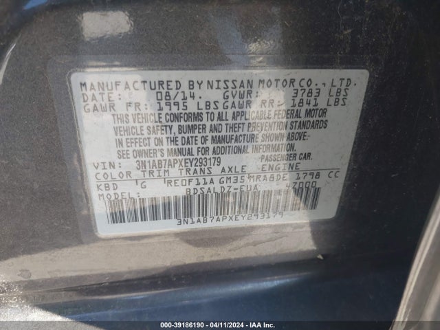 Nissan SENTRA SV 2014 3N1AB7APXEY293179 Image 9
