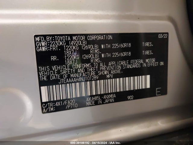 Toyota VENZA LE 2022 JTEAAAAH4NJ101289 Image 9