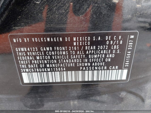 3VWC57BU0KM115654 Volkswagen Jetta 1.4t R-line/1.4t S/1.4t Se