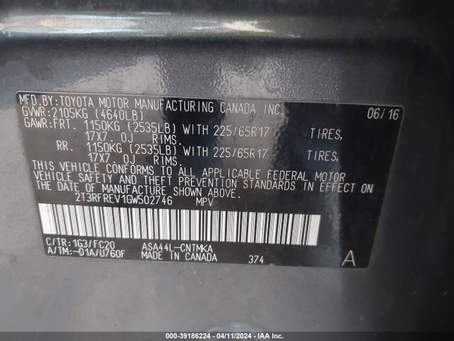 Toyota Rav4 Xle 2016 2T3RFREV1GW502746 Image 9