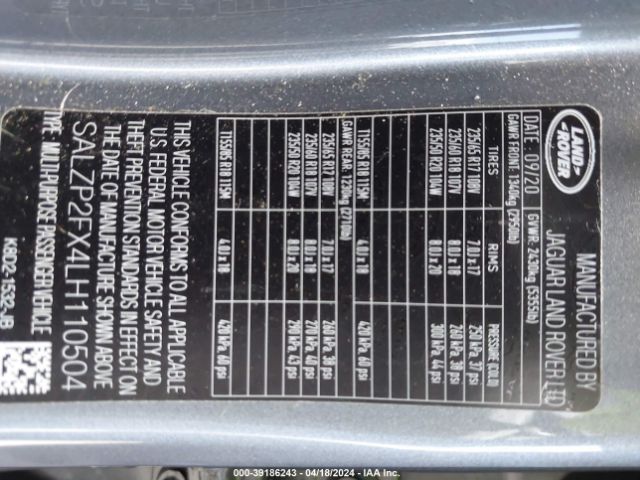 SALZP2FX4LH110504 Land Rover Range Rover Evoque Se