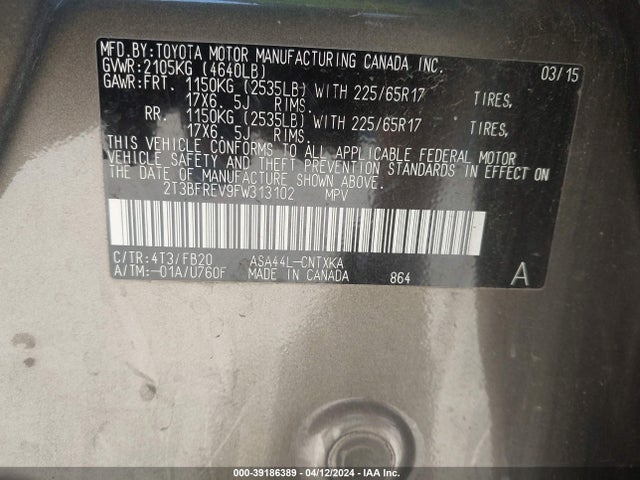 Toyota RAV4 LE 2015 2T3BFREV9FW313102 Image 9