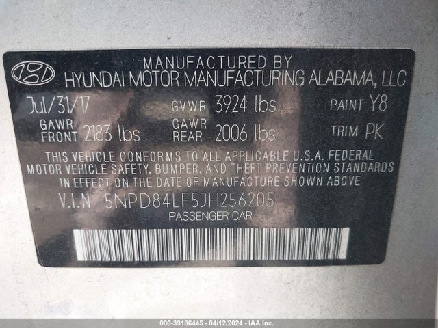 Hyundai ELANTRA SEL 2018 5NPD84LF5JH256205 Image 9