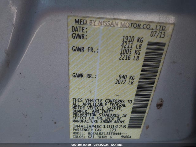 Nissan Altima 2.5 S 2014 1N4AL3AP4EC100428 Image 9