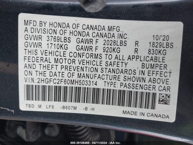 Honda Civic Lx 2021 2HGFC2F60MH503314 Image 9