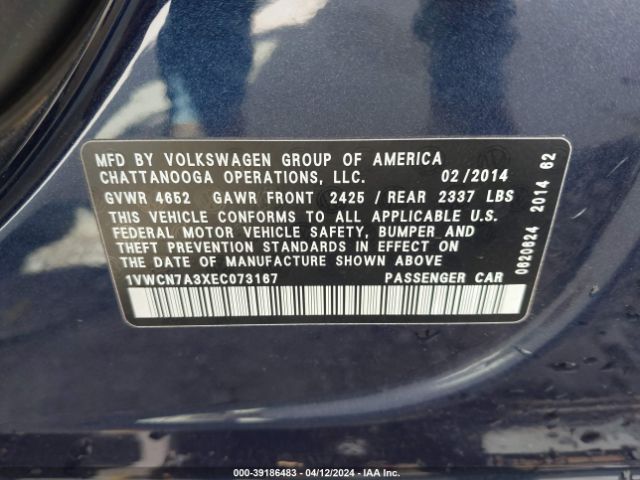 1VWCN7A3XEC073167 Volkswagen Passat 2.0l Tdi Sel Premium