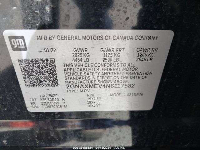 2GNAXMEV4N6117582 Chevrolet Equinox Fwd Rs