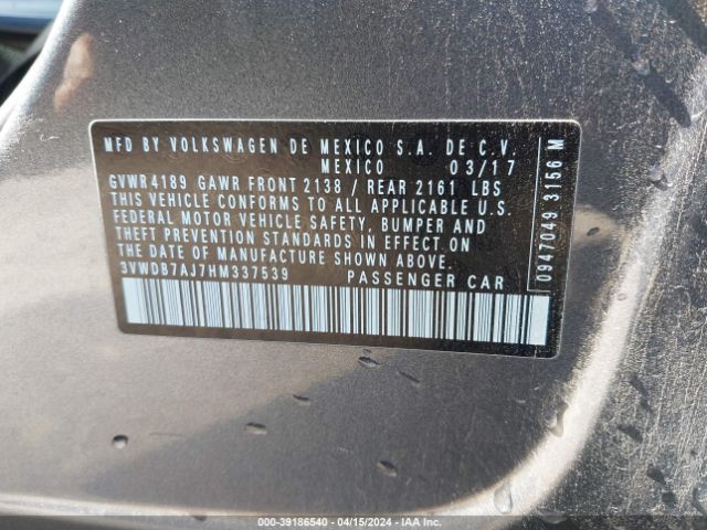 3VWDB7AJ7HM337539 Volkswagen Jetta 1.4t Se