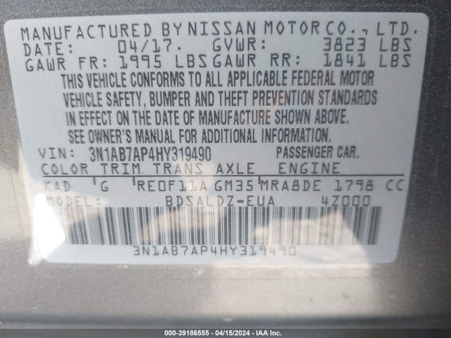 Nissan SENTRA SV 2017 3N1AB7AP4HY319490 Image 9