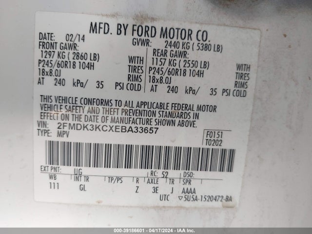 Ford Edge Limited 2014 2FMDK3KCXEBA33657 Image 9