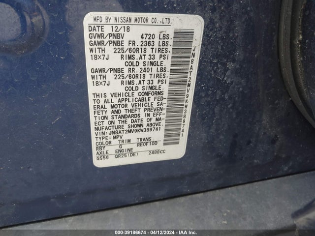 Nissan ROGUE SV 2019 JN8AT2MV9KW389741 Image 9