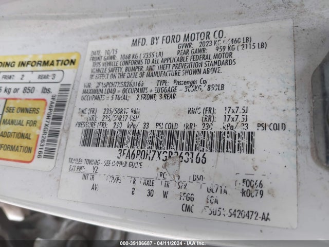 Ford FUSION SE 2016 3FA6P0H7XGR263166 Image 9