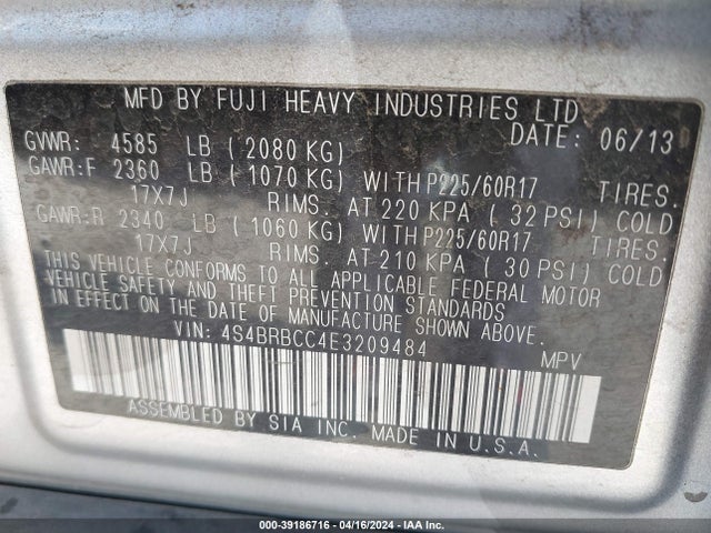 Subaru Outback 2.5i Premium 2014 4S4BRBCC4E3209484 Image 9