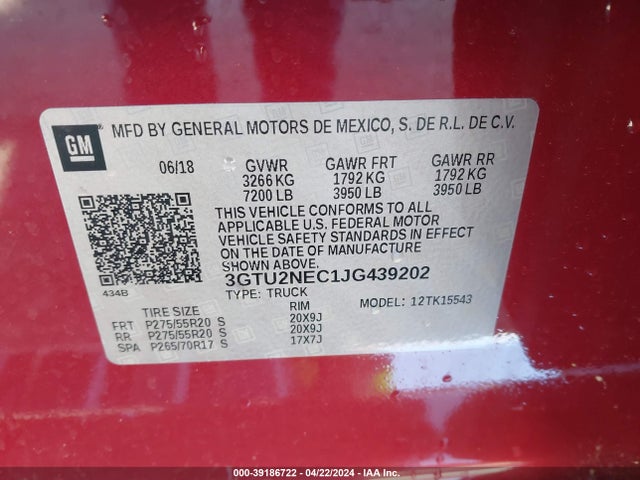 3GTU2NEC1JG439202 GMC Sierra 1500 Slt