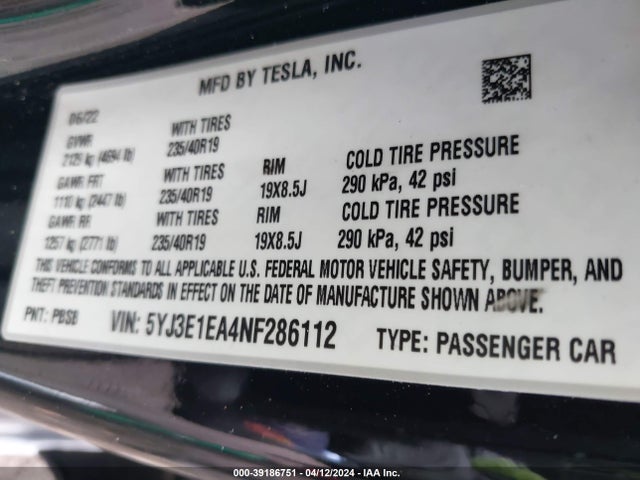 Tesla Model 3 Rear-wheel Drive 2022 5YJ3E1EA4NF286112 Image 9