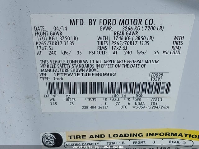 Ford F-150 Xl 2014 1FTFW1ET4EFB69993 Image 9