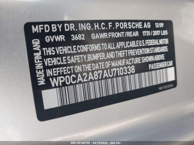 2010 PORSCHE BOXSTER WP0CA2A87AU710338 Photo 8
