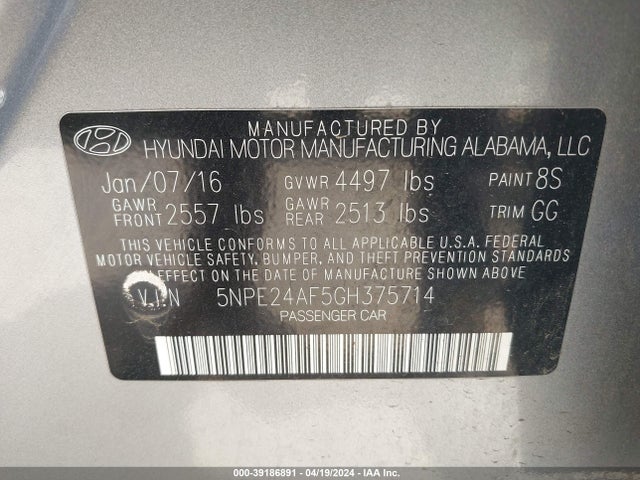 Hyundai SONATA SE 2016 5NPE24AF5GH375714 Image 9