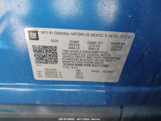 Chevrolet Equinox Premier 2019 3GNAXNEV9KS577596 Image 9